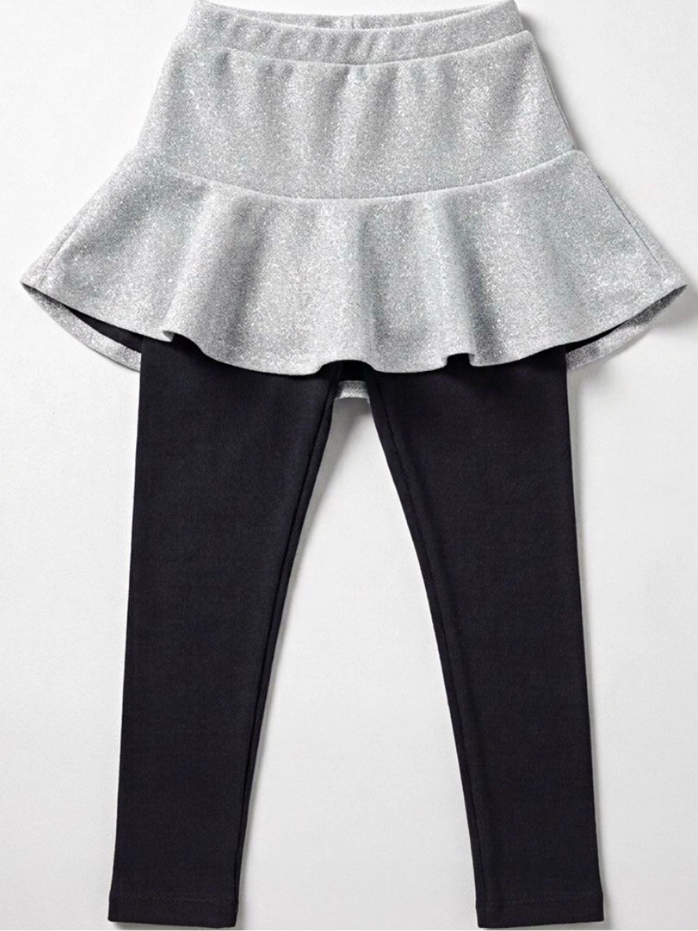 Silver Glitter Skirted Leggings for Girls - Black Leggings
